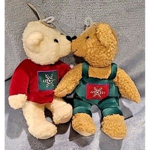 Hallmark Plush Kiss Kiss Mistletoe Bears Pair 10”Magnetic Noses Snowflake